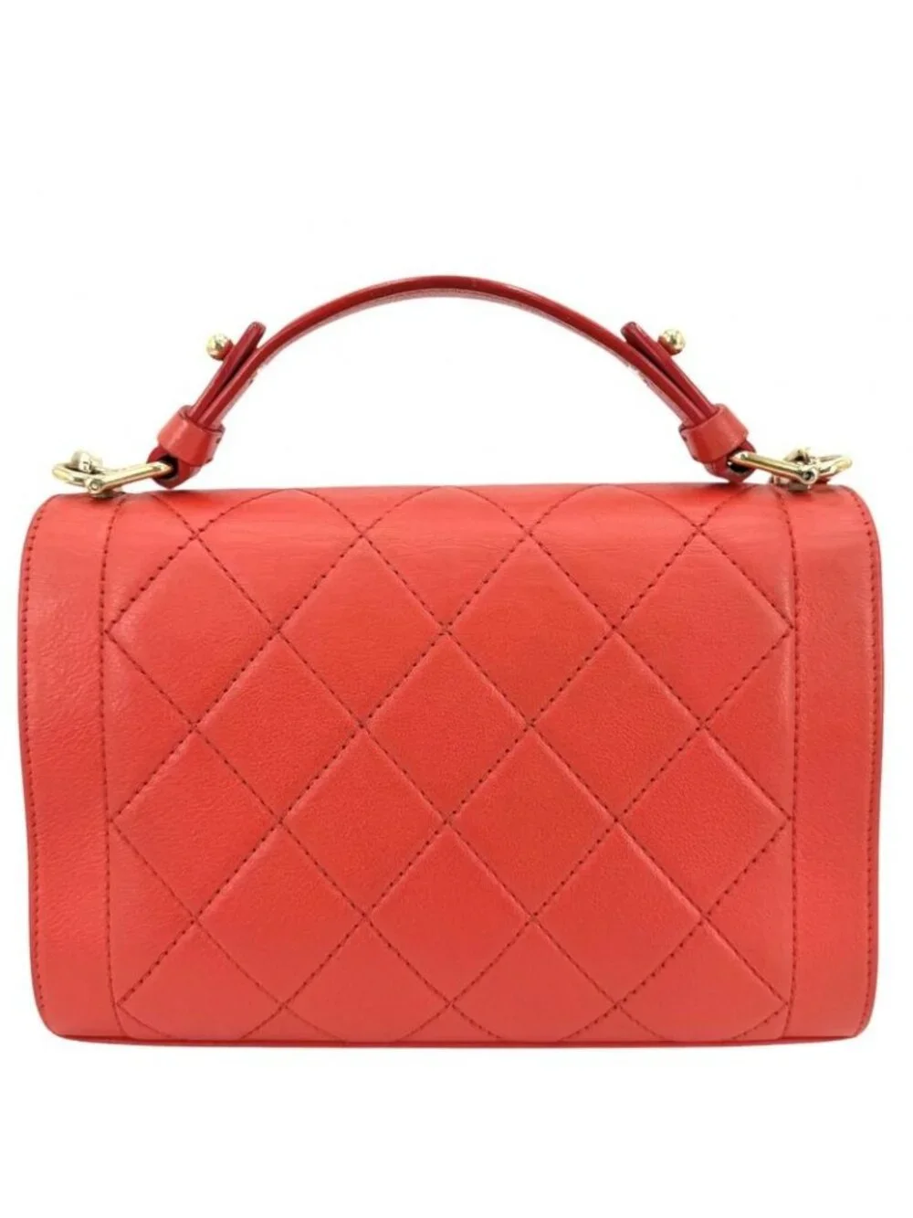 Chanel Shoulder Bag Click Label Quilted Chain Crossbody Leather Orange Gold - Picture 2 of 8